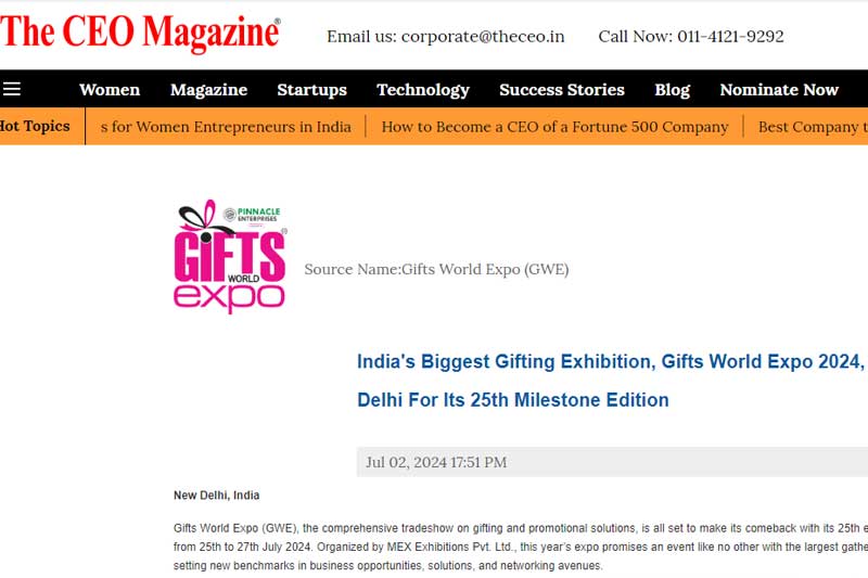 India’s Biggest Gifting Exhibition, Gifts World Expo 2024, to premiere in New Delhi for its 25th Milestone Edition