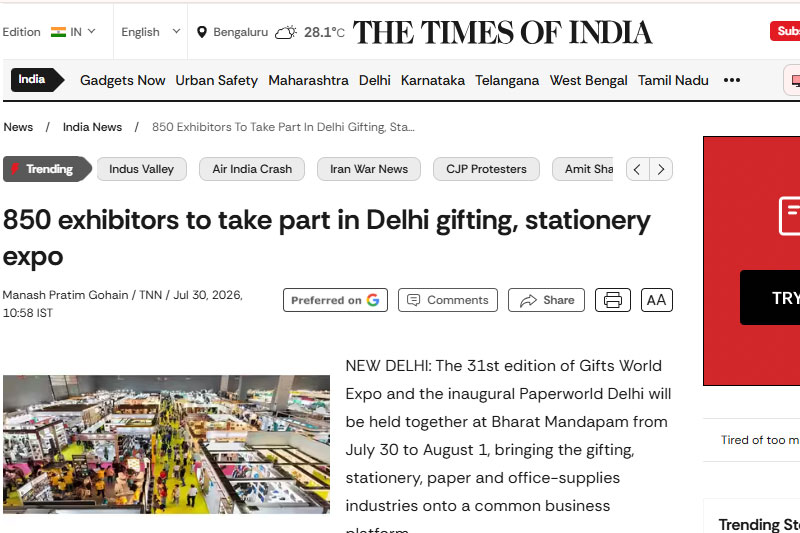 850 exhibitors to take part in Delhi gifting, stationery expo